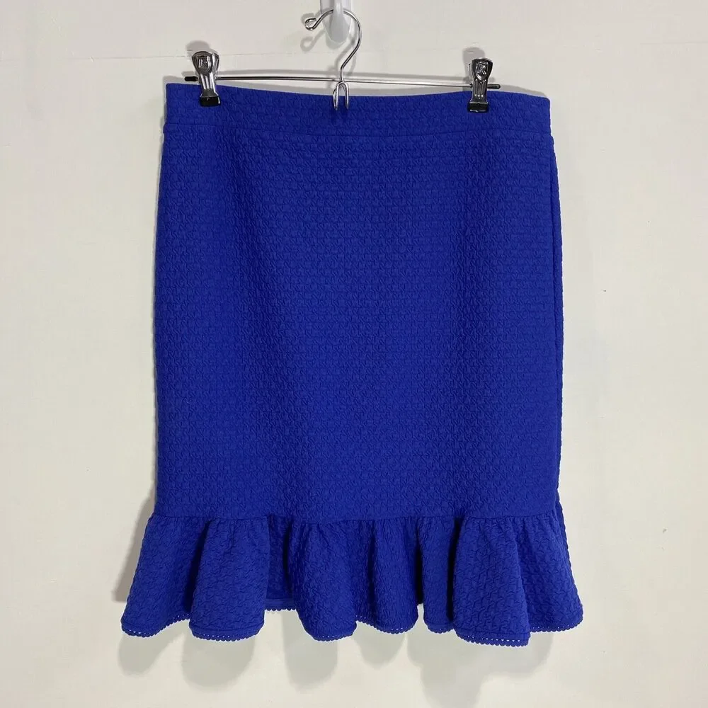 Anthropologie Postmark Skirt MED Blue Texture‎ Stretch Ruffle